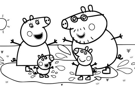 Familia Peppa Pig divirtiéndose para colorear, imprimir e dibujar –ColoringOnly.Com