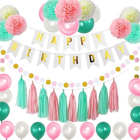 Buy 75pcs Pink Mint Birthday Party Decorations Decor Supplies - Happy ...