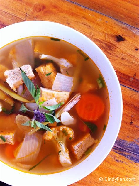 Vegetarian Tom Yum soup with tofu: hot, sour, salty, sweet with a hint ...