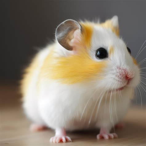 Premium AI Image | A white and yellow hamster with a silver ear tag.