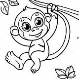 Playful Monkey Swinging Coloring Page  Pagescom sketch template