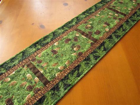 Quilted Table Runner Pine Cones Handmade Mountain Cabin Home patchworkmountain.com Table Runner ...