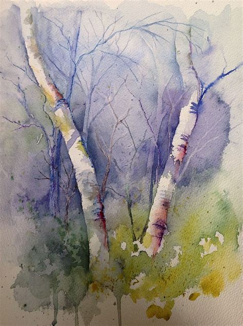 Watercolour Birch Trees by Judith Jerams