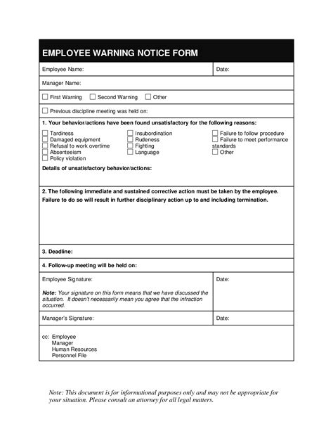 Printable Employee Written Warning Template Free