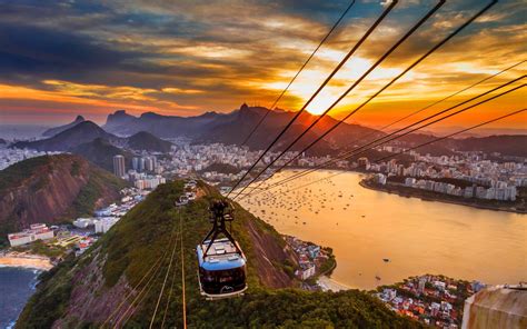 rio, De, Janeiro, Buildings, Coast, Sunset, Tram, Vehicles, Cities, Sunset, Sky, Clouds, Harbor ...