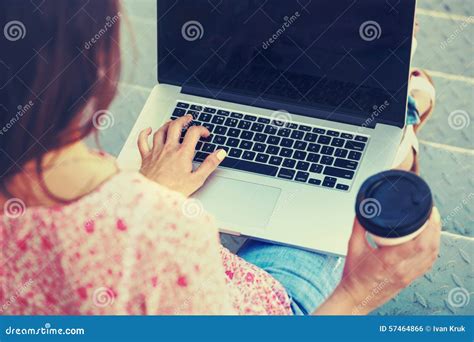 Girl with Laptop and Coffee Stock Photo - Image of internet, creative ...