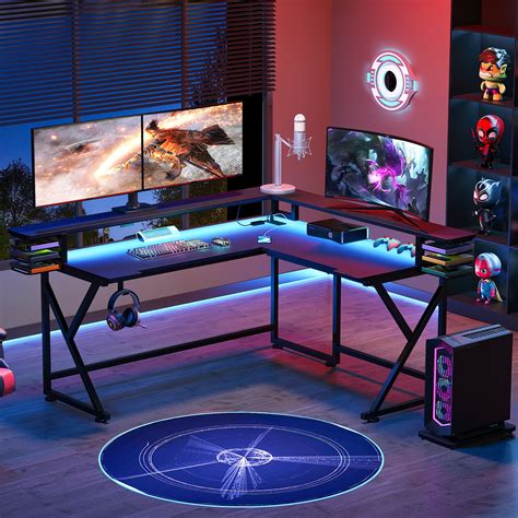 Gaming Desk, L Shaped Desk with Led Lights & Monitor Stand – MecaWorks ...