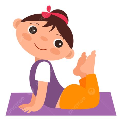 Gambar Gadis Kartun Tersenyum Dalam Pose Yoga, Waktu Luang, Peregangan, Olahraga Senam PNG dan ...