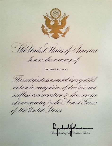 Presidential Memorial Certificate of Captain George E. Gray | CAF RISE ABOVE