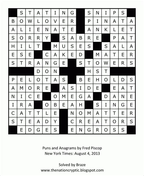 The Nation Cryptic Crossword Forum: New York Times Puns and Anagrams solution: August 4, 2013
