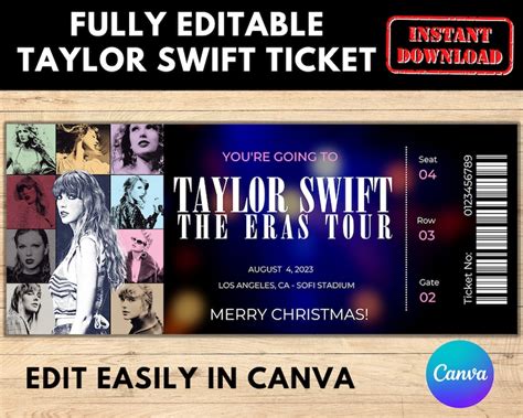 Taylor Swift Eras Tour Ticket Fully Editable Taylor - Etsy
