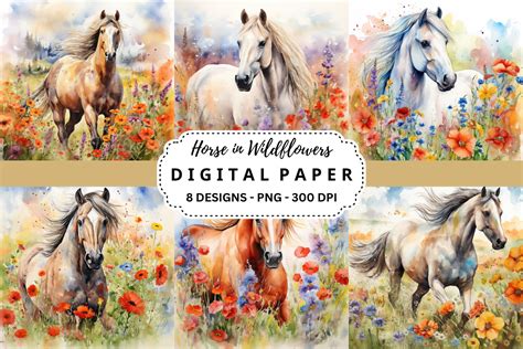 Horse in Wildflowers Backgrounds Graphic by pcudesigns · Creative Fabrica