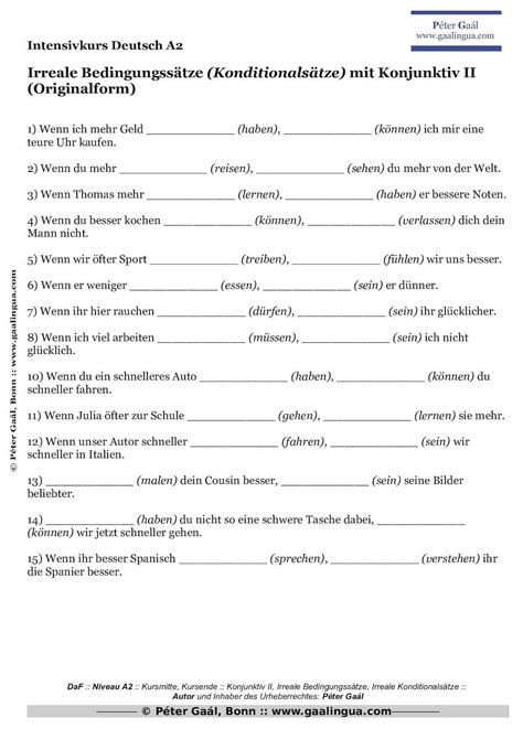 DaF A2: Übung zu den Irrealen Bedingungssätzen (Konditionalsätzen) mit ...