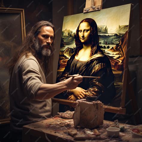 Premium AI Image | illustration of leonardo da vinci painting the mona lisa