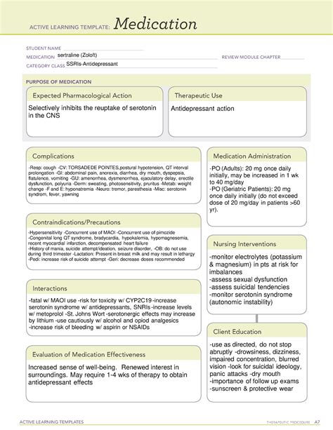 Sertraline Ati Medication Template