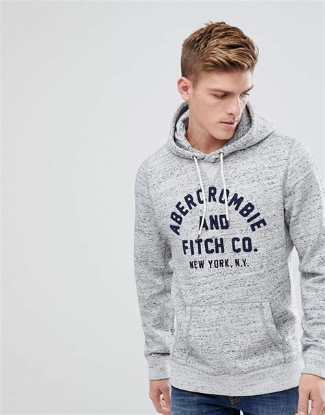 Abercrombie & Fitch Large Front Flock Logo Hoodie in Gray Marl - Gray ...