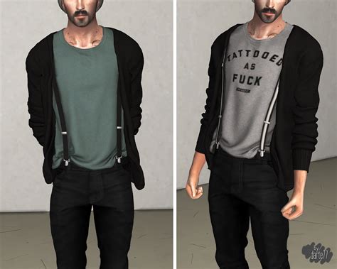 T-shirt with Suspenders + Cardigan | Sims 4 men clothing, Sims 4 male clothes, Sims 4