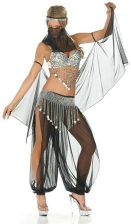 Sexy Arabian Night Belly Dancer Costume - Black: Amazon.co.uk: Clothing