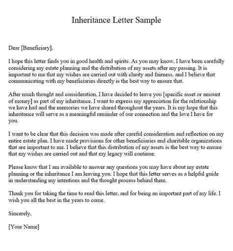 Inheritance Letter Sample- How To Write An Inheritance Letter