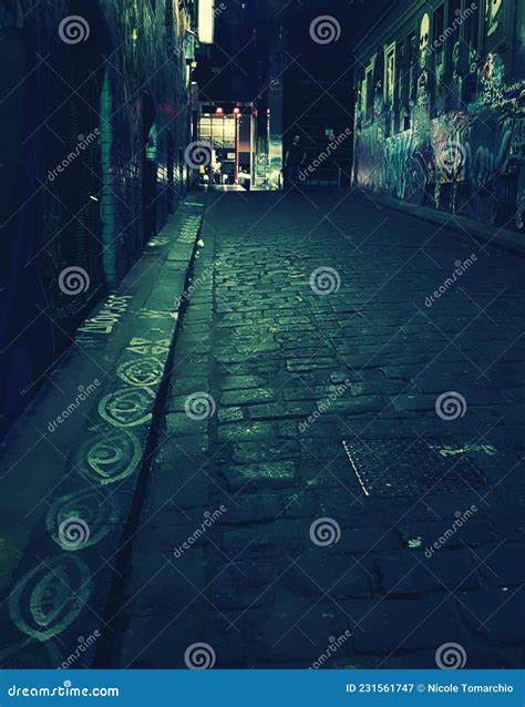 Graffiti Alley way stock image. Image of blue, lighting - 231561747