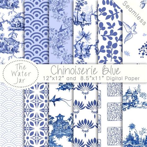 Chinoiserie China Blue Digital papers Chinoiserie Scrapbook | Etsy