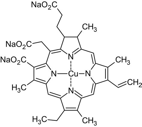 Chlorophyllin sodium copper salt (Chlorophyllin A), derivative of chlorophyll (CAS 11006-34-1 ...