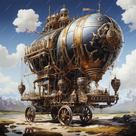 Premium AI Image | zeppelin steampunk fantasy illustration art retro fantasy levitate detailed ...