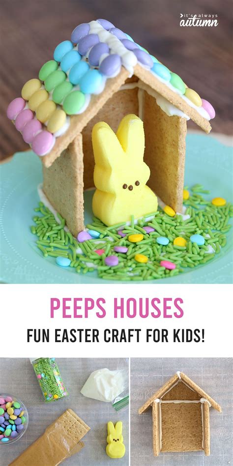 Make a cute Peeps house (Easter gingerbread houses) | Easter crafts for ...