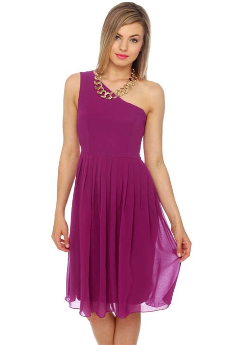 Beautiful Magenta Dress - One Shoulder Dress - Pleated Dress - $40.00 ...