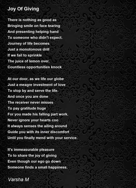 Joy Of Giving Poem by Varsha M - Poem Hunter