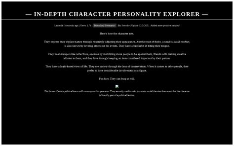 In-Depth Character Personality Explorer — ― Perchance Generator