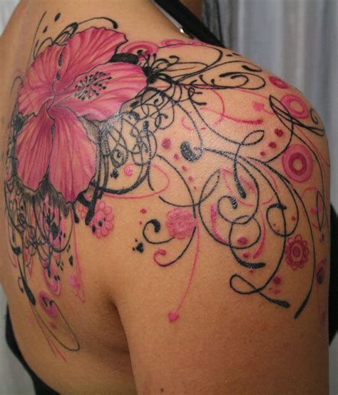 Pink Lily Flower Tattoo On Right Back Shoulder | Feminine tattoos ...