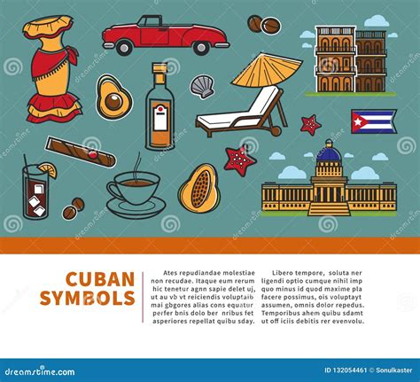 Cuban Culture Promo Banner With National Symbols Set. Cartoon Vector | CartoonDealer.com #128407895