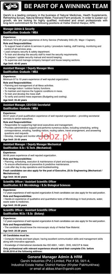 Qarshi Industries Pvt Limited Management Jobs 2024 Job Advertisement ...