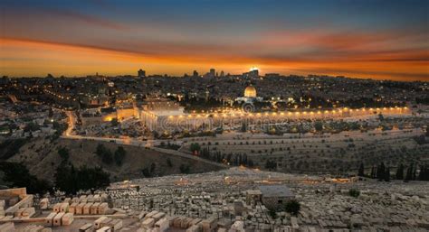 Jerusalem city by sunset stock photo. Image of islamic - 93130476