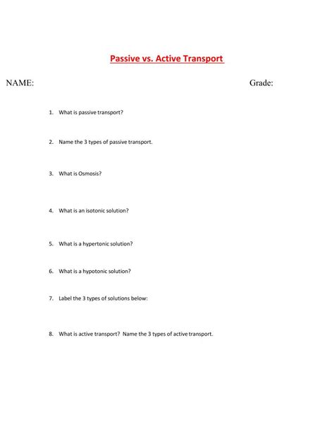 Passive vs. Active Transport online exercise for | Live Worksheets