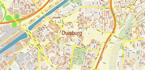 Duisburg Germany Map Vector City Plan High Detailed Street Map editable Adobe Illustrator in layers