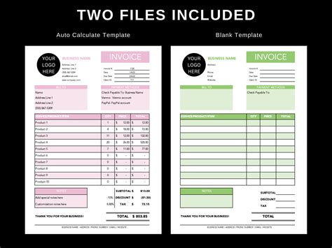 INVOICE TEMPLATE DOWNLOAD Excel Template Excel Invoice - Etsy