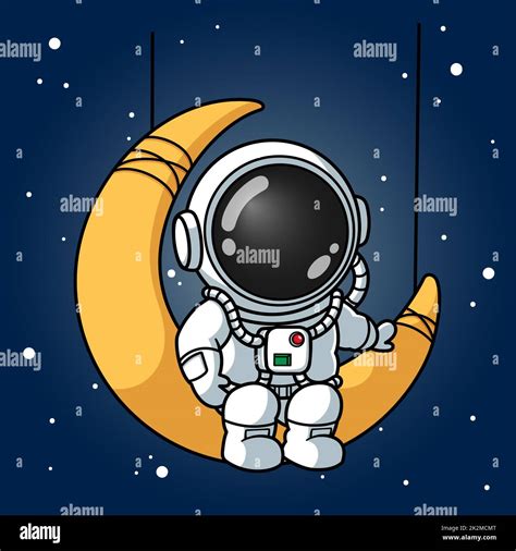 Cute Astronaut Sitting On The Crescent Moon Stock Photo - Alamy