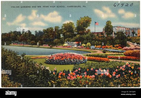 Italian gardens and WM. Penn. High School, Harrisburg, PA. , Parks, Schools, Tichnor Brothers ...