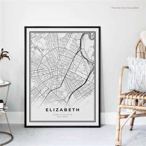 Elizabeth Map Print Elizabeth Street Map Poster New Jersey | Etsy