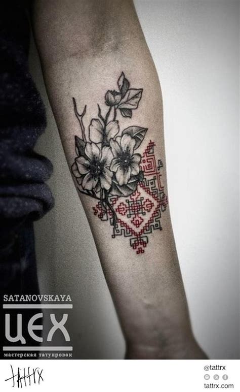 Anastasia Satanovskaya - Flowers and Embroidery | Embroidery tattoo, Ukrainian tattoo, Slavic tattoo