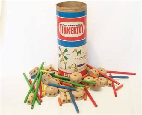 Vintage Tinker Toys Container and 53 original pieces of No.