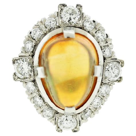 Fire Opal Diamond Platinum Ring For Sale at 1stDibs