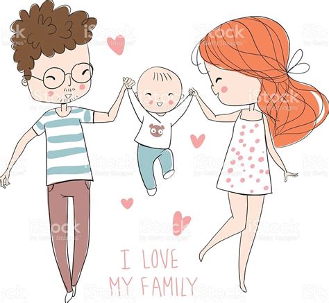 Happy family. Father, mother, baby. | Family drawing, Family art, Family illustration