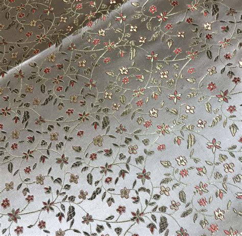 Gold Small Floral - Faux Silk Brocade Fabric Silk Chiffon Fabric, Brocade Fabric, Jacquard ...