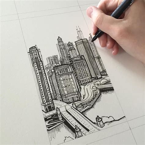 Chicago #art #drawing #pen #sketch #illustration #city #cityscape #architecture #buildings # ...