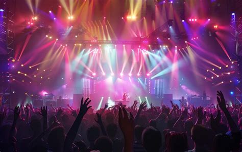 Premium Photo | Audience hands up enjoying a live concert with dramatic ...