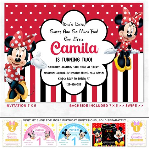 Editable Red Minnie Mouse Birthday Invitation Template - Etsy