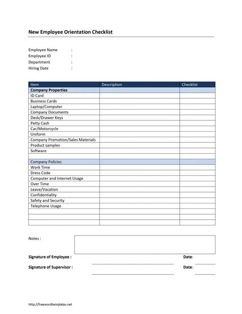 Orientation Checklist Template For New Employee